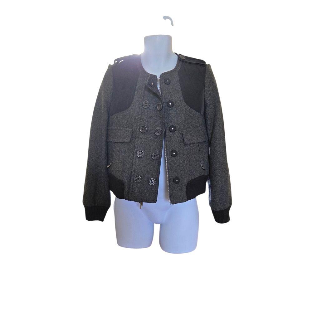 BCBGMaxAzria Womens Black and Gray Bomber Jacket‎